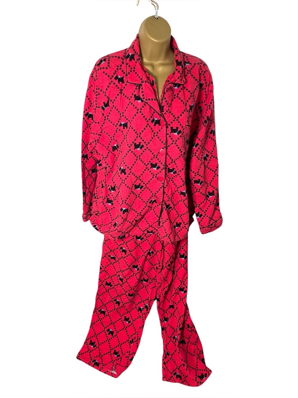 Sleep Tight Scottie Dog Pajama Set Fleece Lounge Sleepwear Red/Pink XL